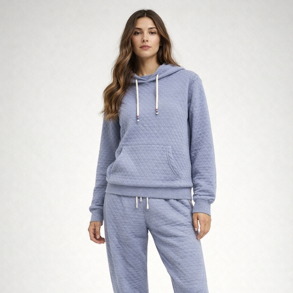 Marine Layer Corbet Quilted Hoodie Sweatshirt In Blue Size M